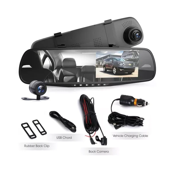 21 Pyle 4.3" Dual Camera Dash Cam HD w/ Rearview Mirror Display and Backup Cam - PLCMDVR49