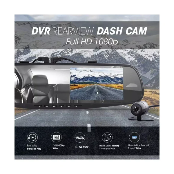 23 Pyle 4.3" Dual Camera Dash Cam HD w/ Rearview Mirror Display and Backup Cam - PLCMDVR49